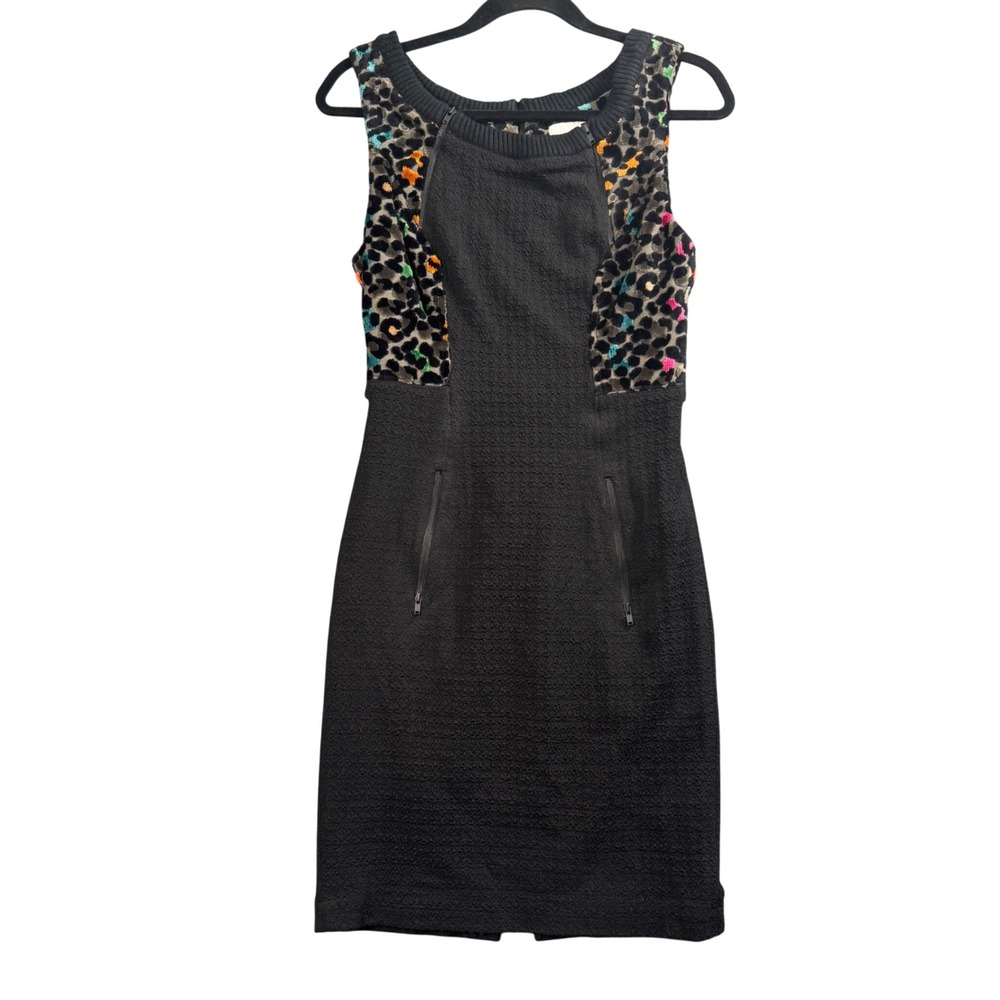 Y2K Leopard Burnout Velvet Panel Dress Lace Up Back Party Women 6 Tracy Reese